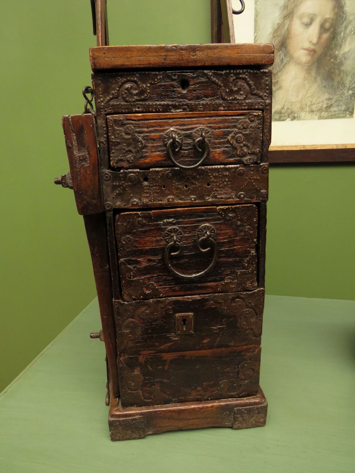 photo buy Rare Antique Japanese Wooden Merchants Or Calligraphy Chest With Stand