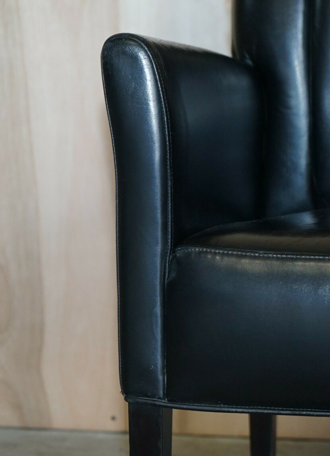 Pair Of Restored Art Deco Mid Century Modern Style Fluted Back Leather Armchair photo vintage