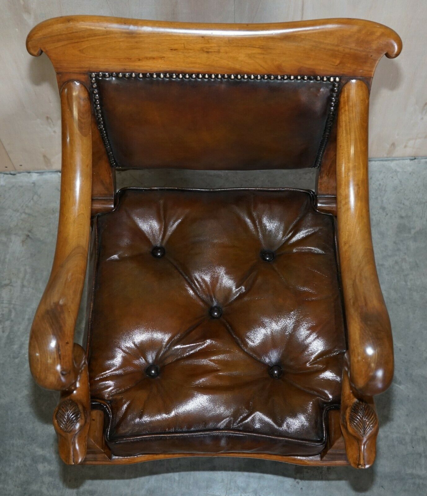Antique Dolphin Arm Venetian Grotto Swivel Brown Leather Chesterfield Armchair photo Furniture