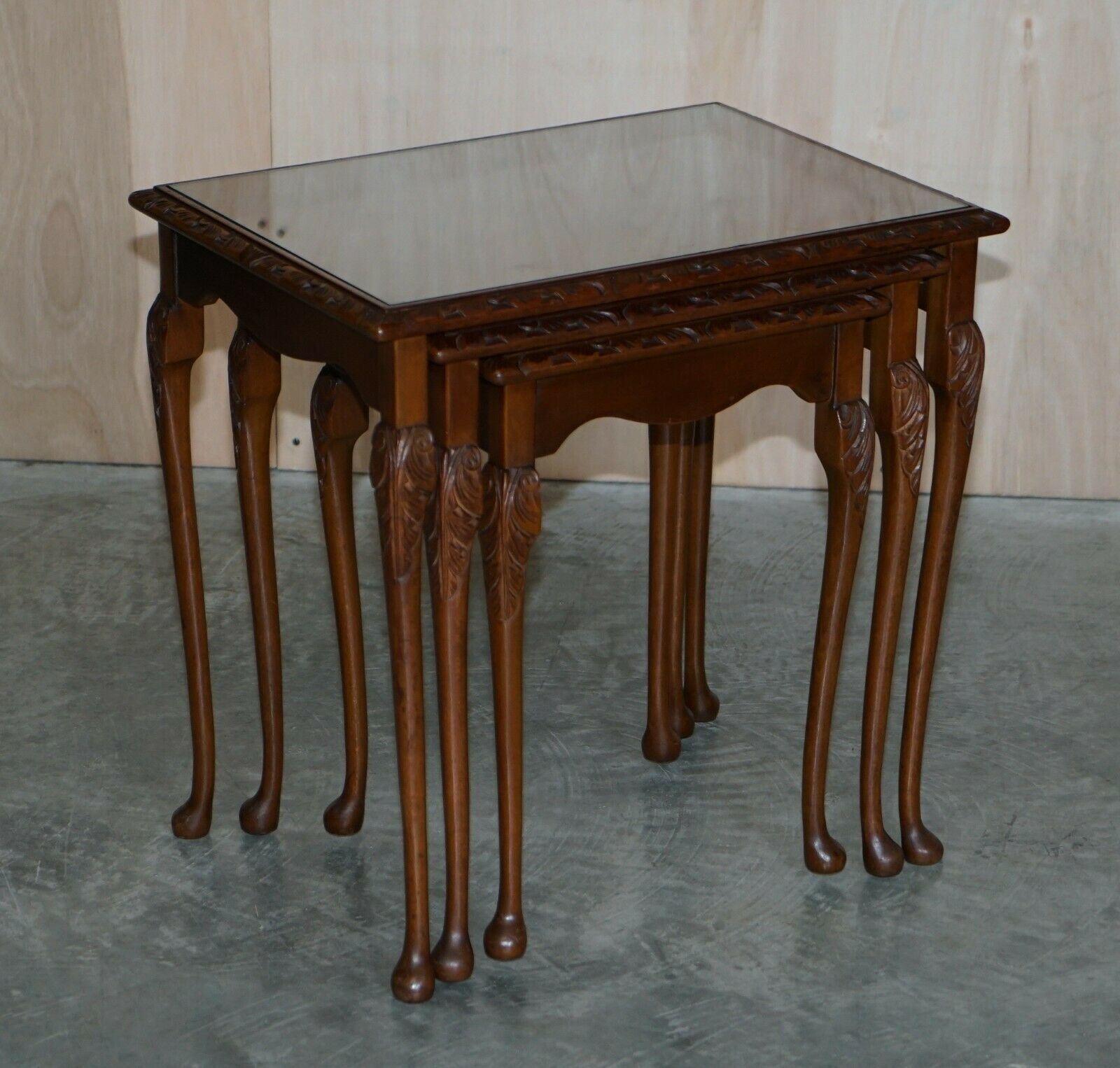 Lovely Vintage Burr Walnut Regency Style Nest Of Three Side End Lamp Tables photo for sale