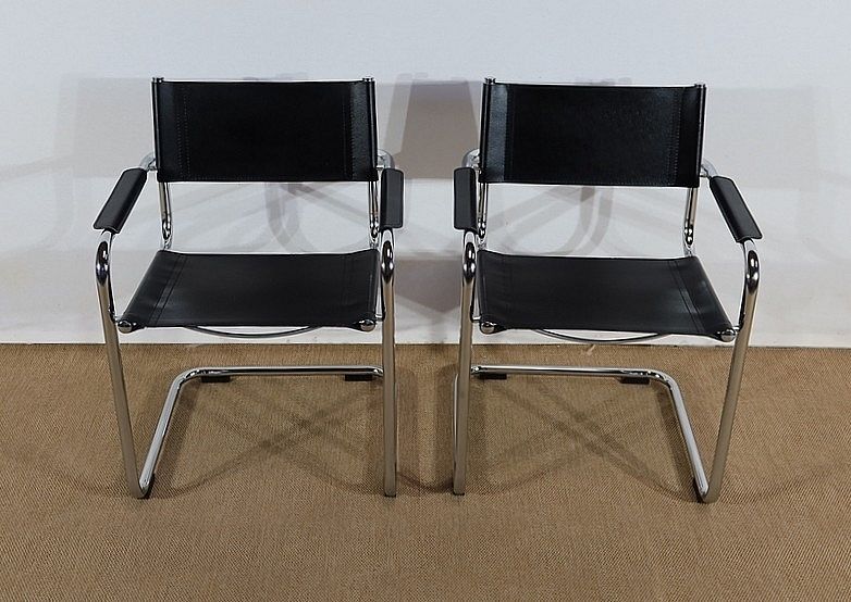 Pair Of Leather Armchairs After M. Breuer – 1970s photo furniture