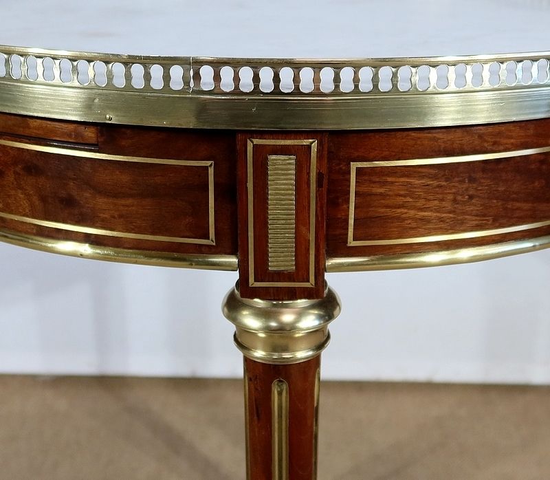 photo furniture Bouillotte Table In Mahogany And Carrare Marble, Louis XVI Style – Mid 19th Century