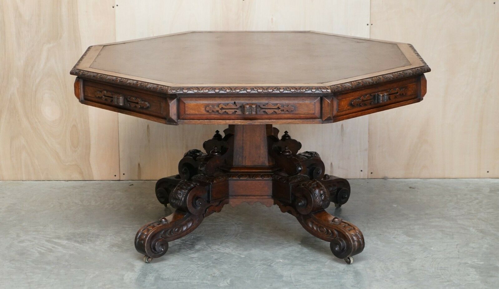 Fine Antique Gothic Revival Hand Carved Lions Head Rent Centre Occasional Table photo furniture