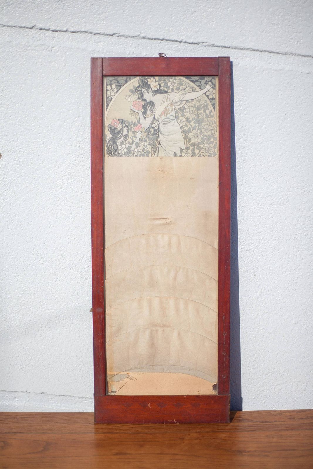 Old Art Nouveau Embroidery Frame, Wall Frame, Mucha Style Silk Embroidery, Art Nouveau Wood Photo Frame photo furniture