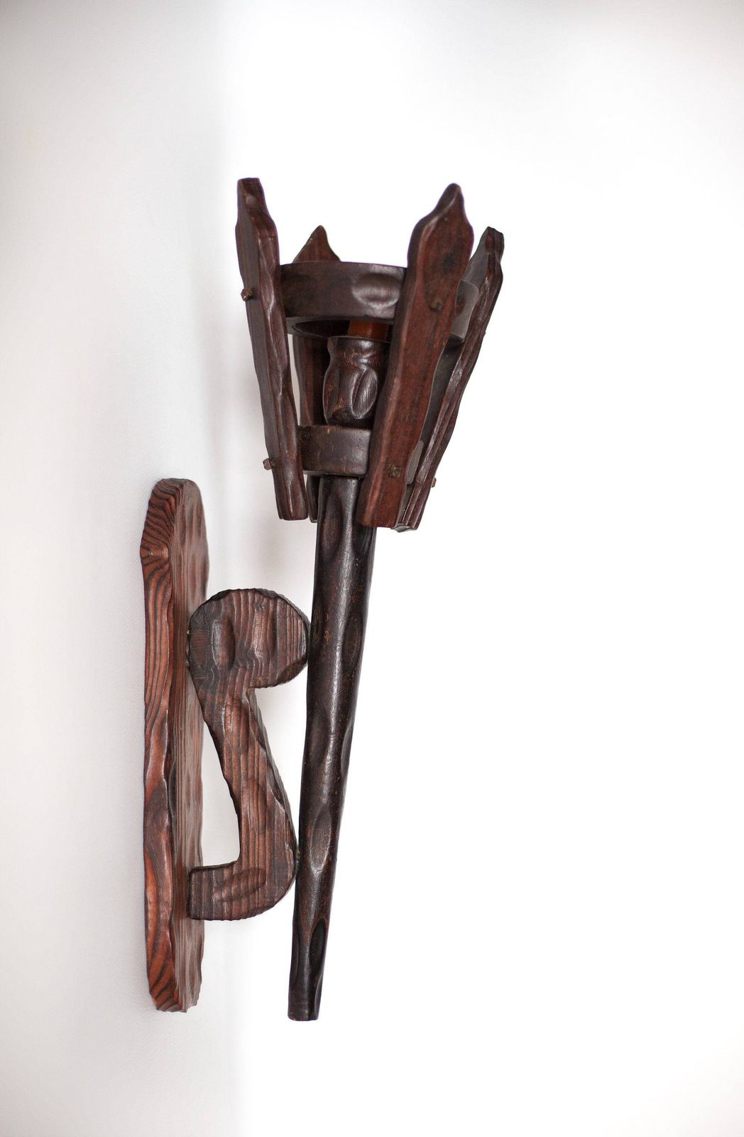 Pair Of Brutalist Wood Wall Candle Holders, Interior Design, Chalet, Countryside photo vinterior
