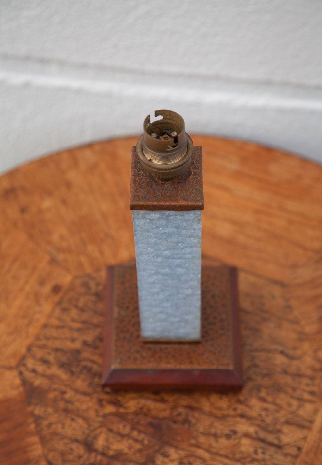 Art Deco Lamp Stand, Wood Glass And Copper Lamp Foot, Table Lamp, Art Deco, Interior Decoration, Bedside Lamp photo for sale