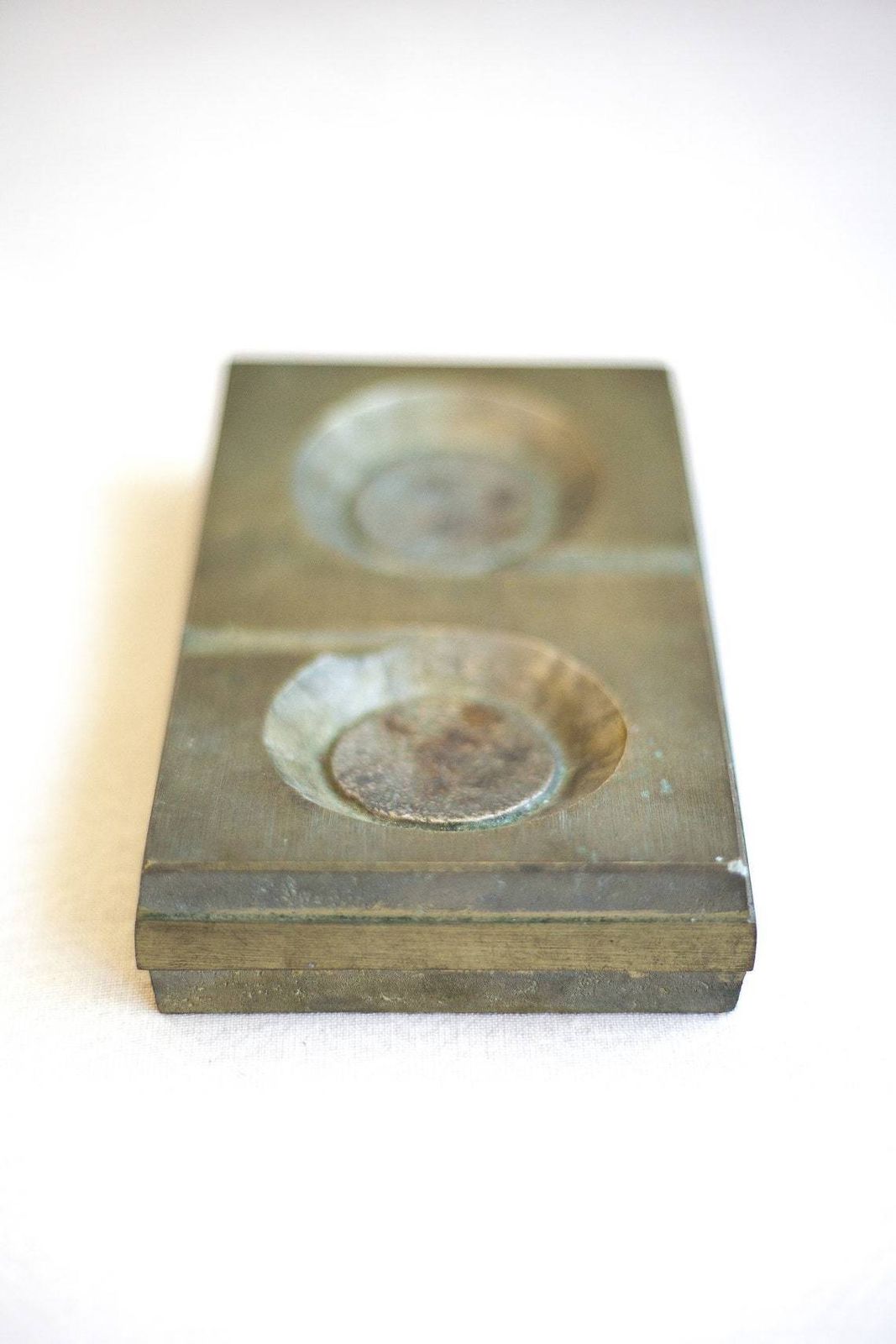 Modernist Ashtray  Brass Ashtray  Pharmaceutical Advertising Ashtray  Design Ashtray Geometric Shape Brutalist  Ashtray 60's photo for sale