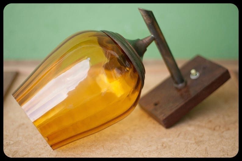 Vintage Applique Wall Lampshade Glass Blind Amber Lamp Wall Wood photo 86.0