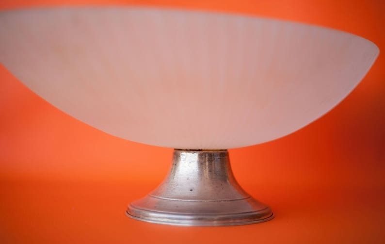 Vintage Cut Fruit Bowl  Ribbed Frosted Glass Table Art Deco Made In Italy Punched Silver Foot photo vintage
