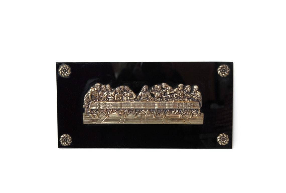 Vintage Religious The Last Supper Jesus And His 12 Apostles Bronze Religious Plaque