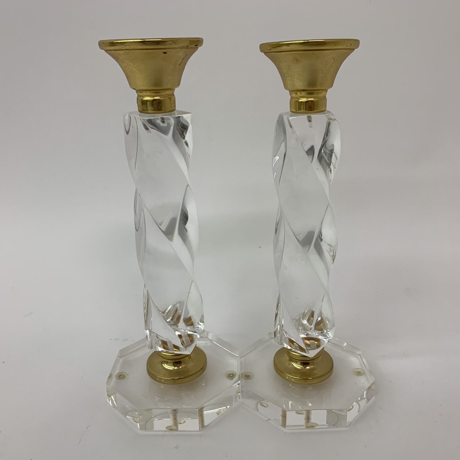Home Decor Set Of 2 Lucite Twisted Candle Sticks . 1970’s photo