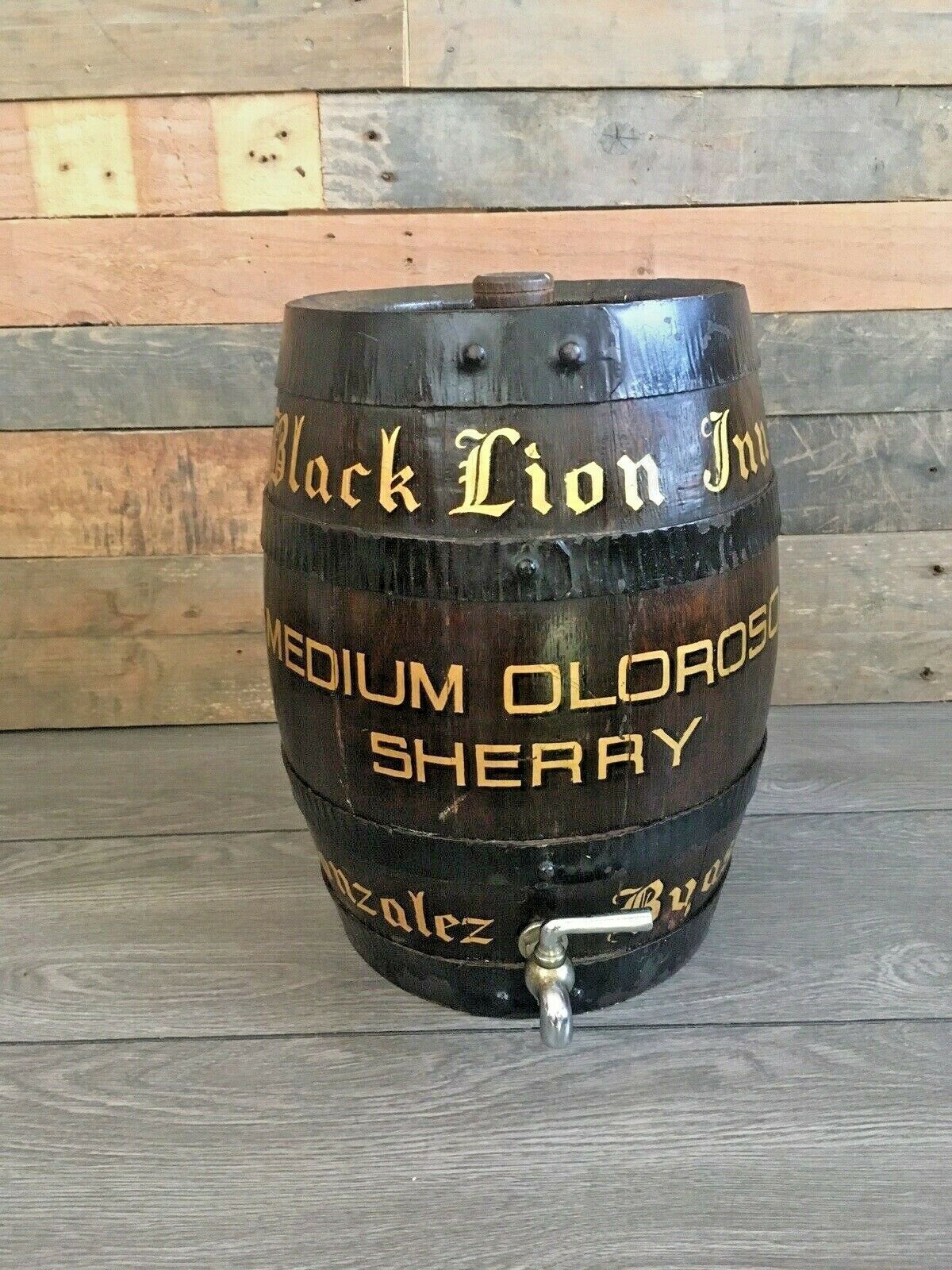 Stunning Black Lion Inn Sherry Pub Display Barrel Keg Cask Stool Plant Pot Stand photo for sale