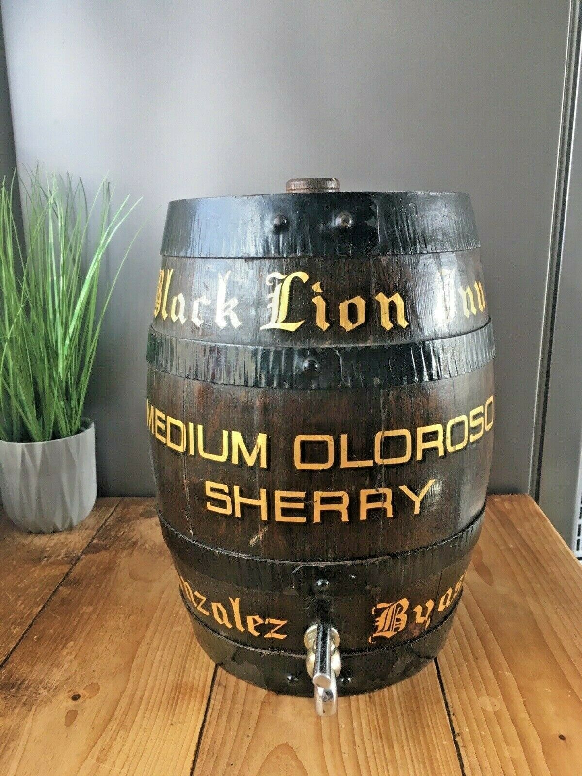 Stunning Black Lion Inn Sherry Pub Display Barrel Keg Cask Stool Plant Pot Stand photo Garden Decor