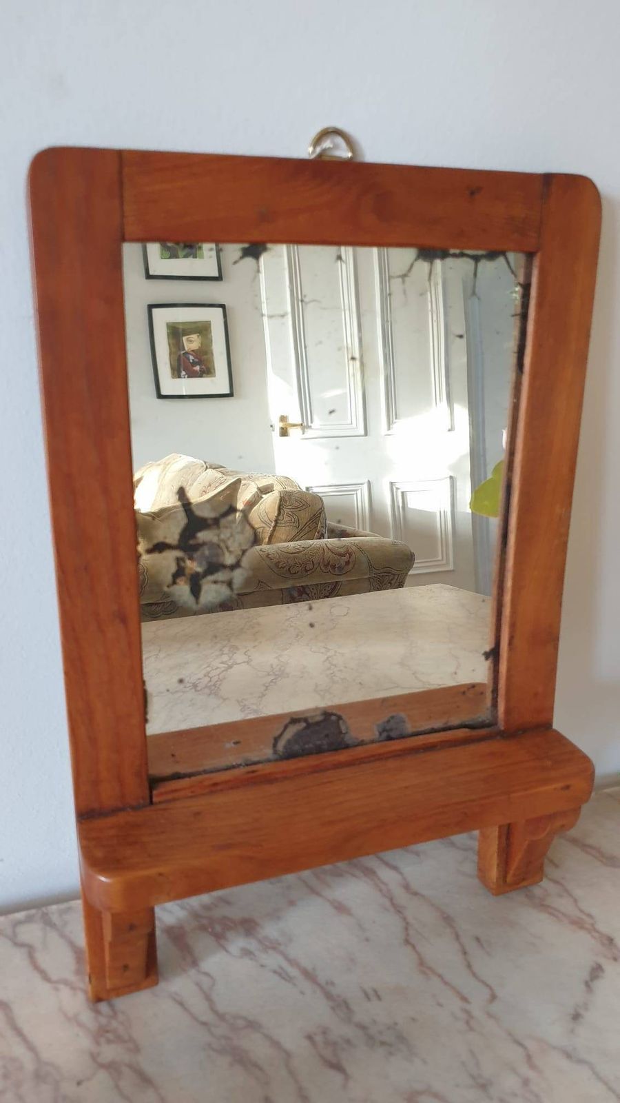 An Antique French Fruitwood Wall Mirror With Shelf C1900 photo vinterior