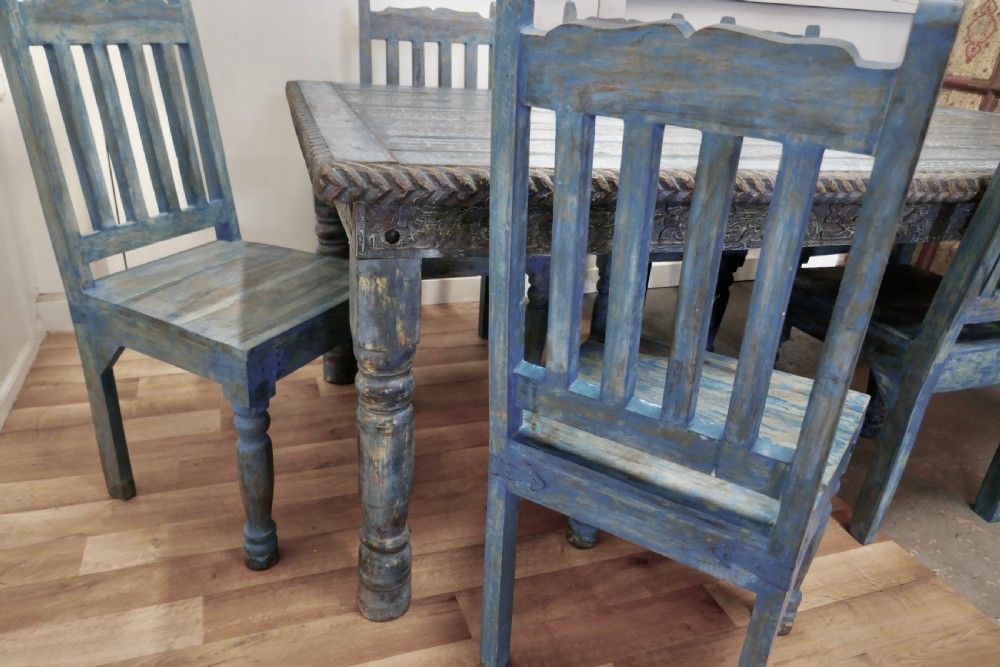 Large Carved Folk Art Painted Table And 6 Chairs photo vinterior