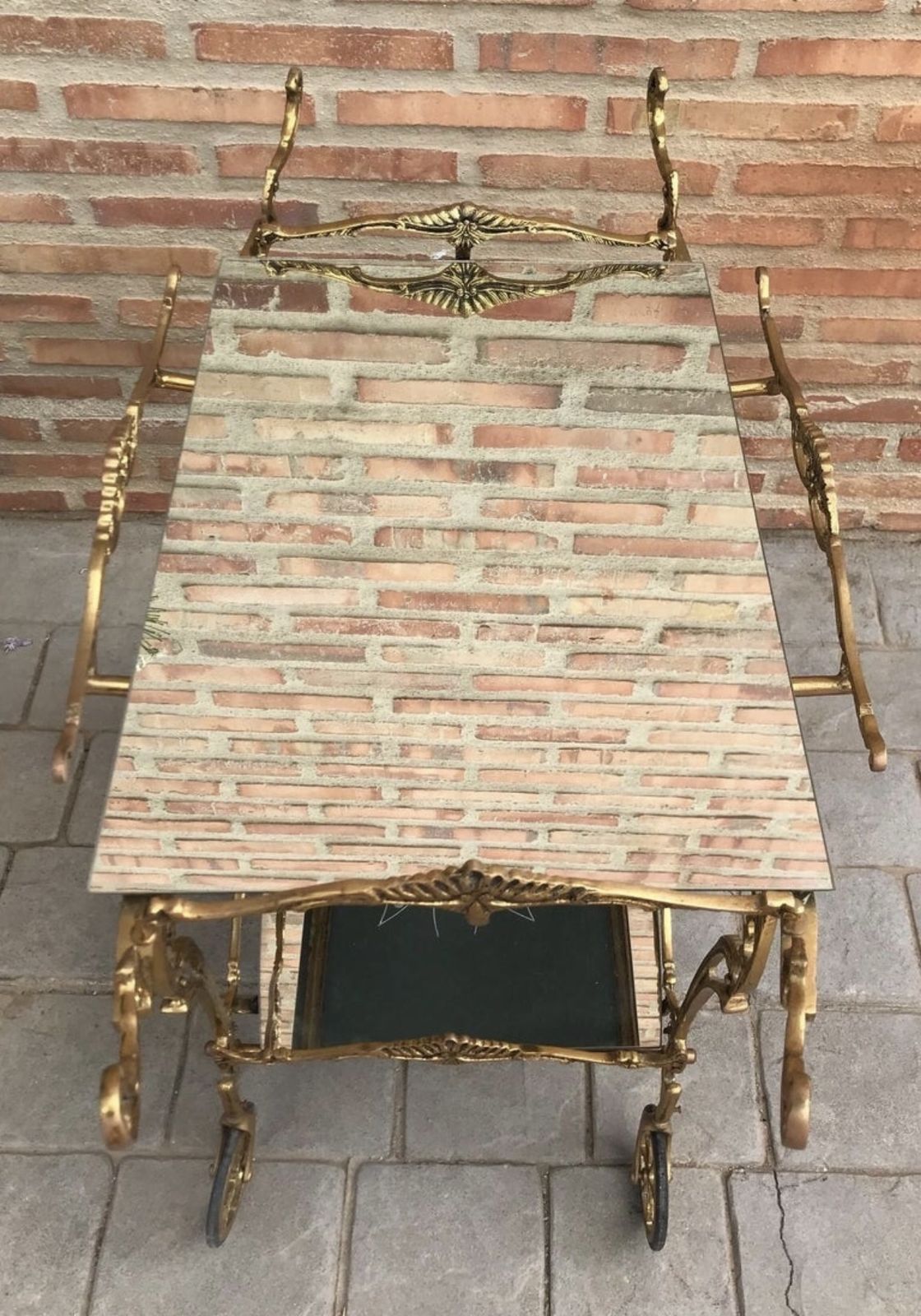 Baroque Style Brass Two Tier Bar Cart, 1950s photo for sale