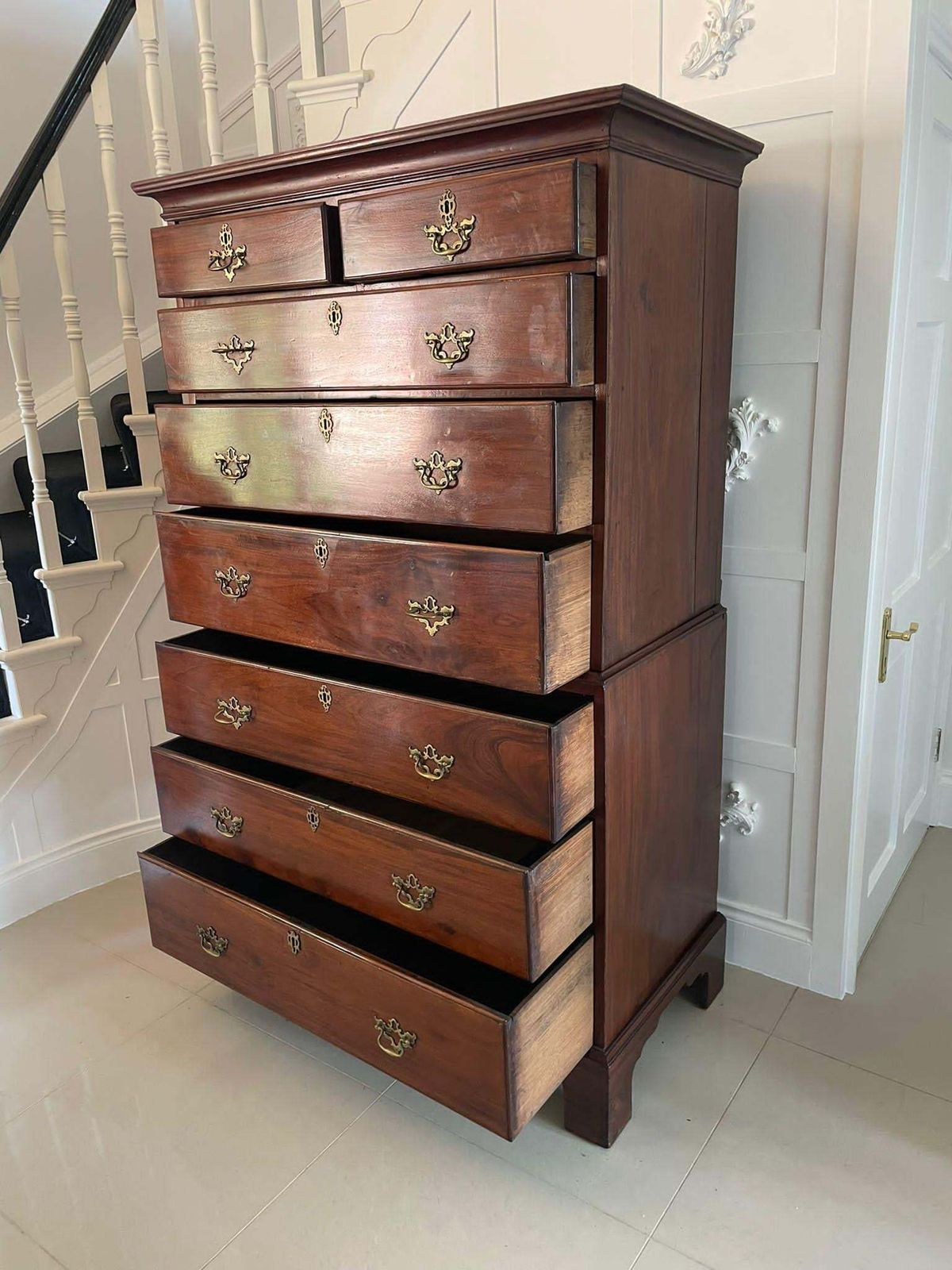 Magnificent Antique George III Mahogany Chest On Chest photo Furniture
