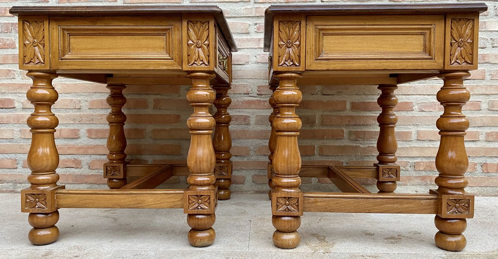 20th Century Pair Of Spanish Nightstands With One Drawer And Bronze Hardware photo furniture