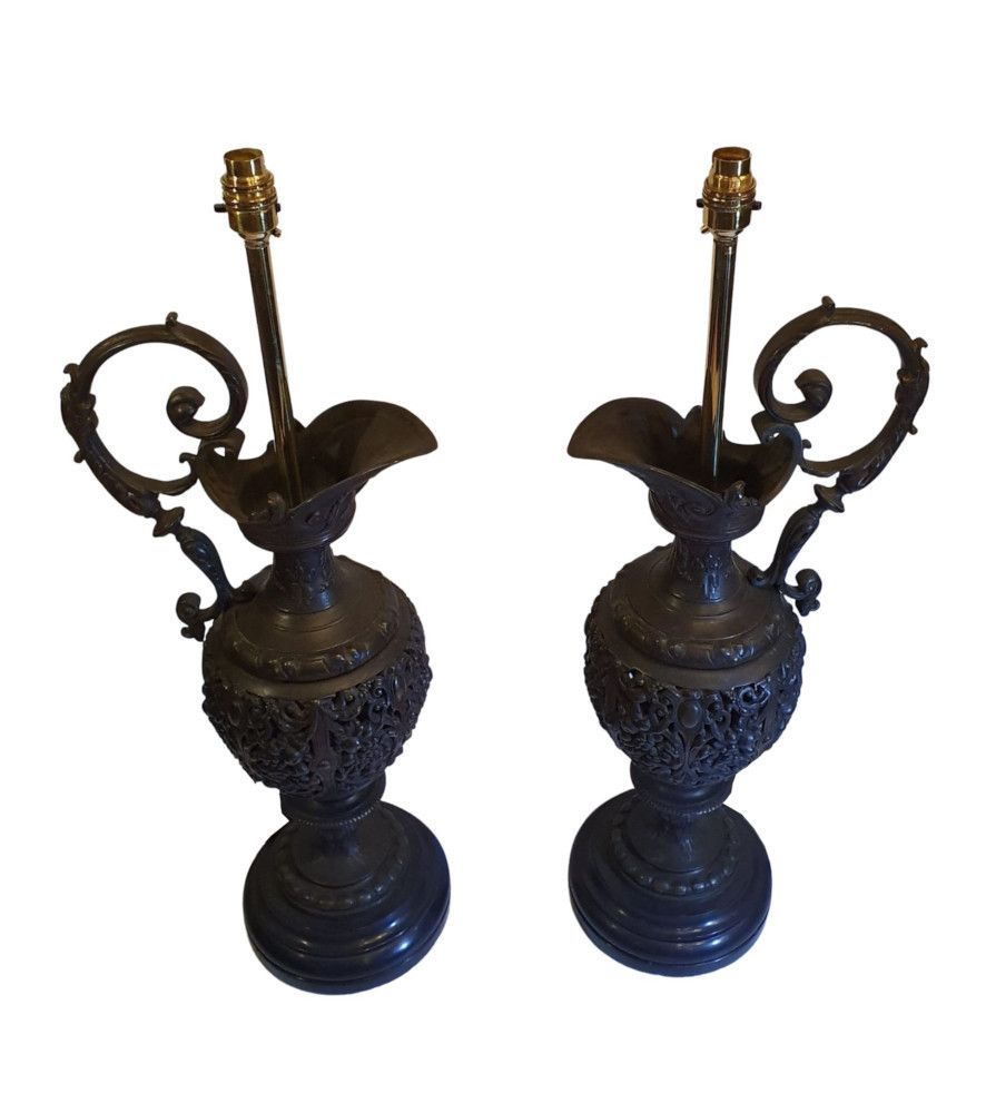 A Rare Pair Of 19th Century Bronze Ewers Converted To Table Lamps photo furniture