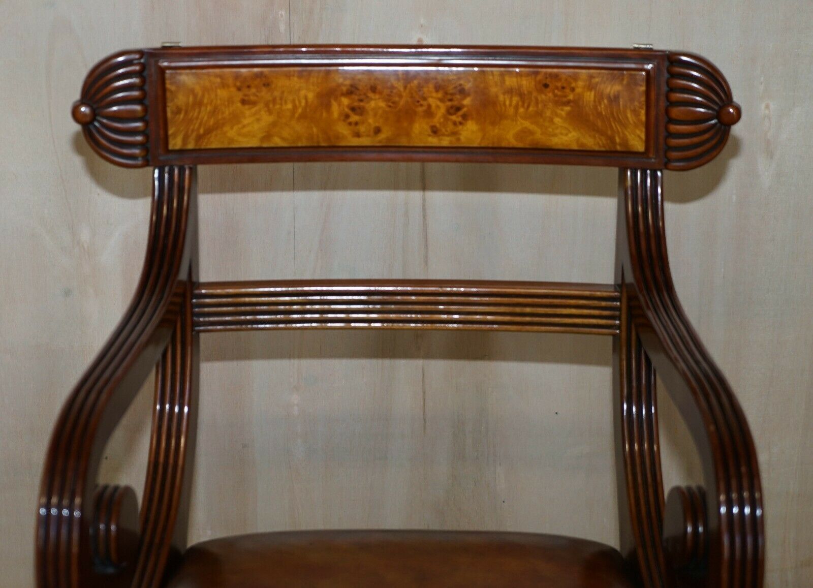 Burr Walnut Brown Leather Regency Metamorphic Reading Armchair To Library Steps photo 6500.0
