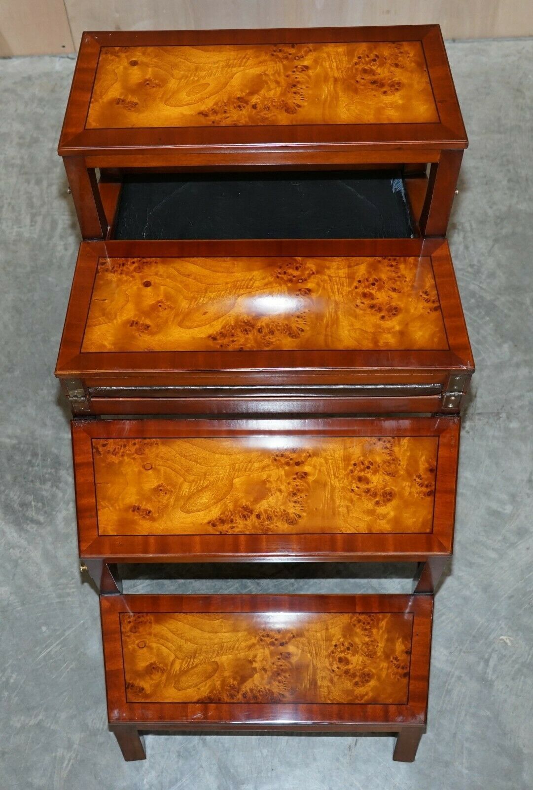 photo for sale Burr Walnut Brown Leather Regency Metamorphic Reading Armchair To Library Steps