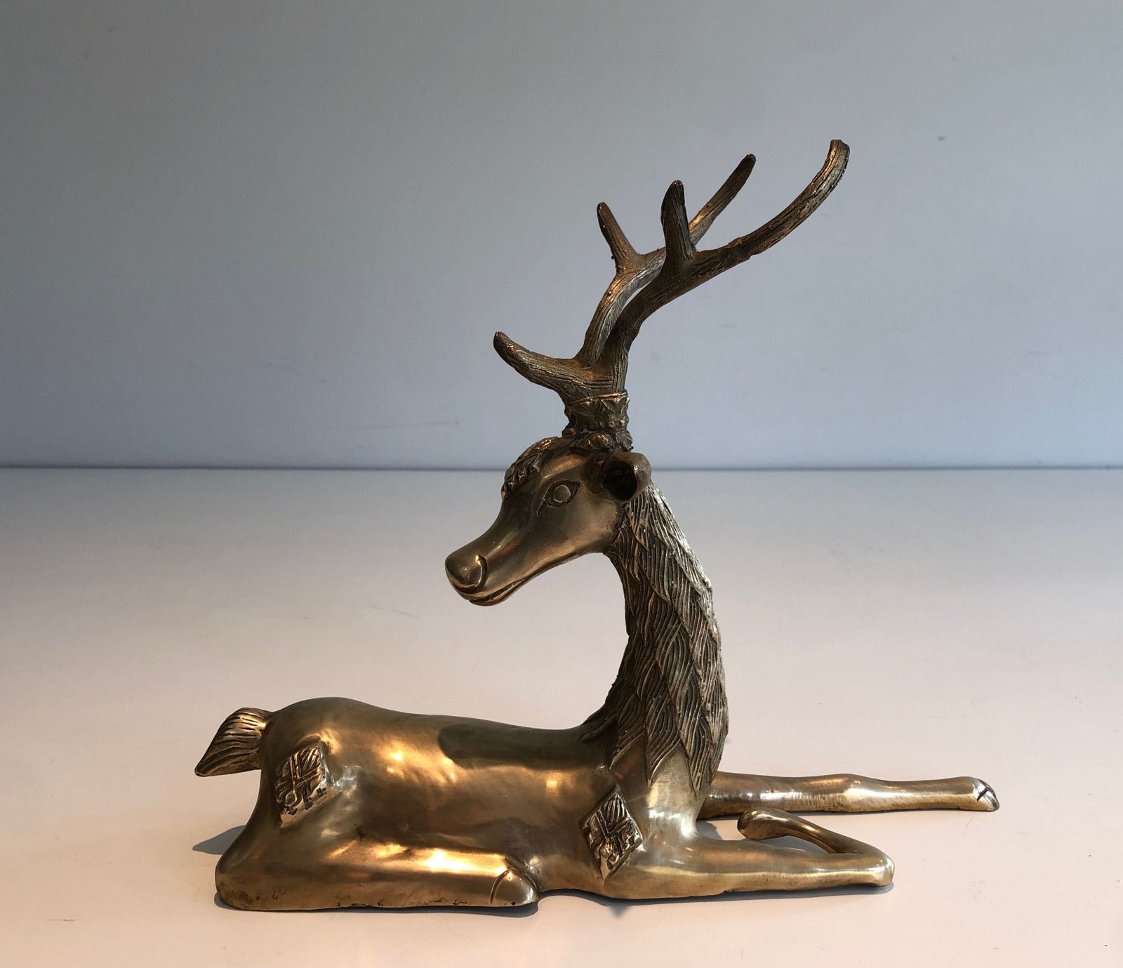 Recumbent Deer In Brass With Inlays