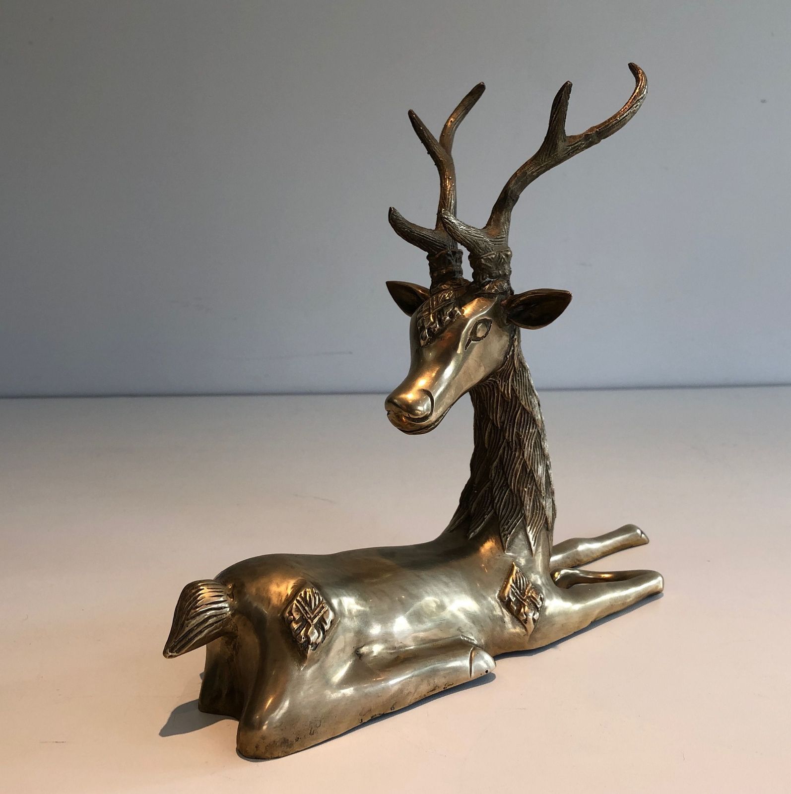Recumbent Deer In Brass With Inlays photo Art