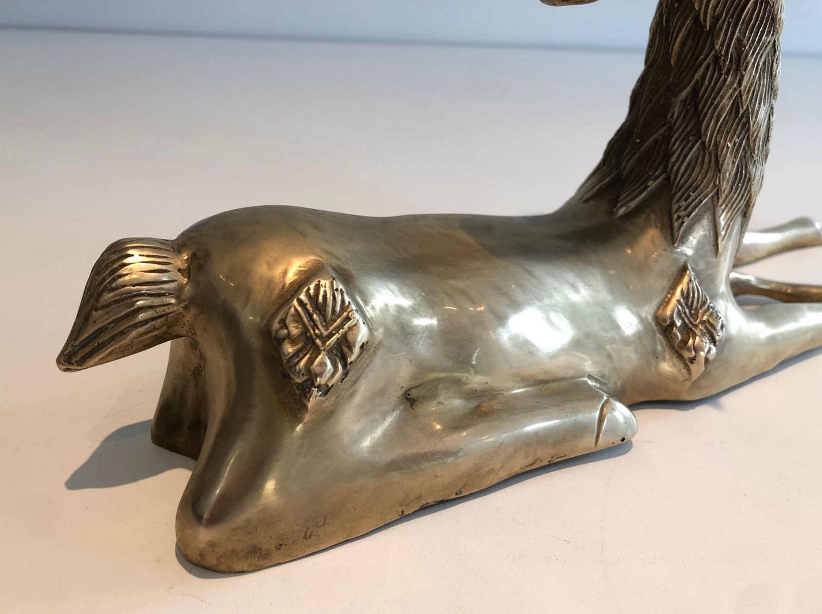 Recumbent Deer In Brass With Inlays photo vintage