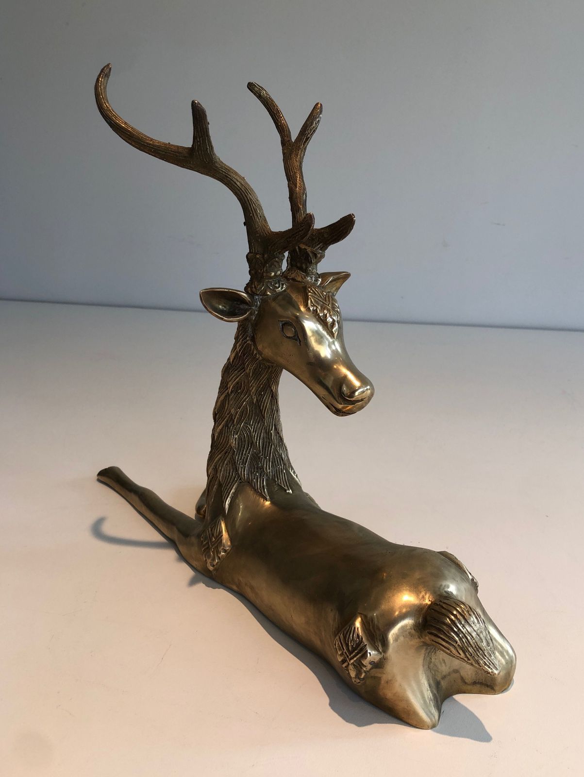 photo vinterior Recumbent Deer In Brass With Inlays