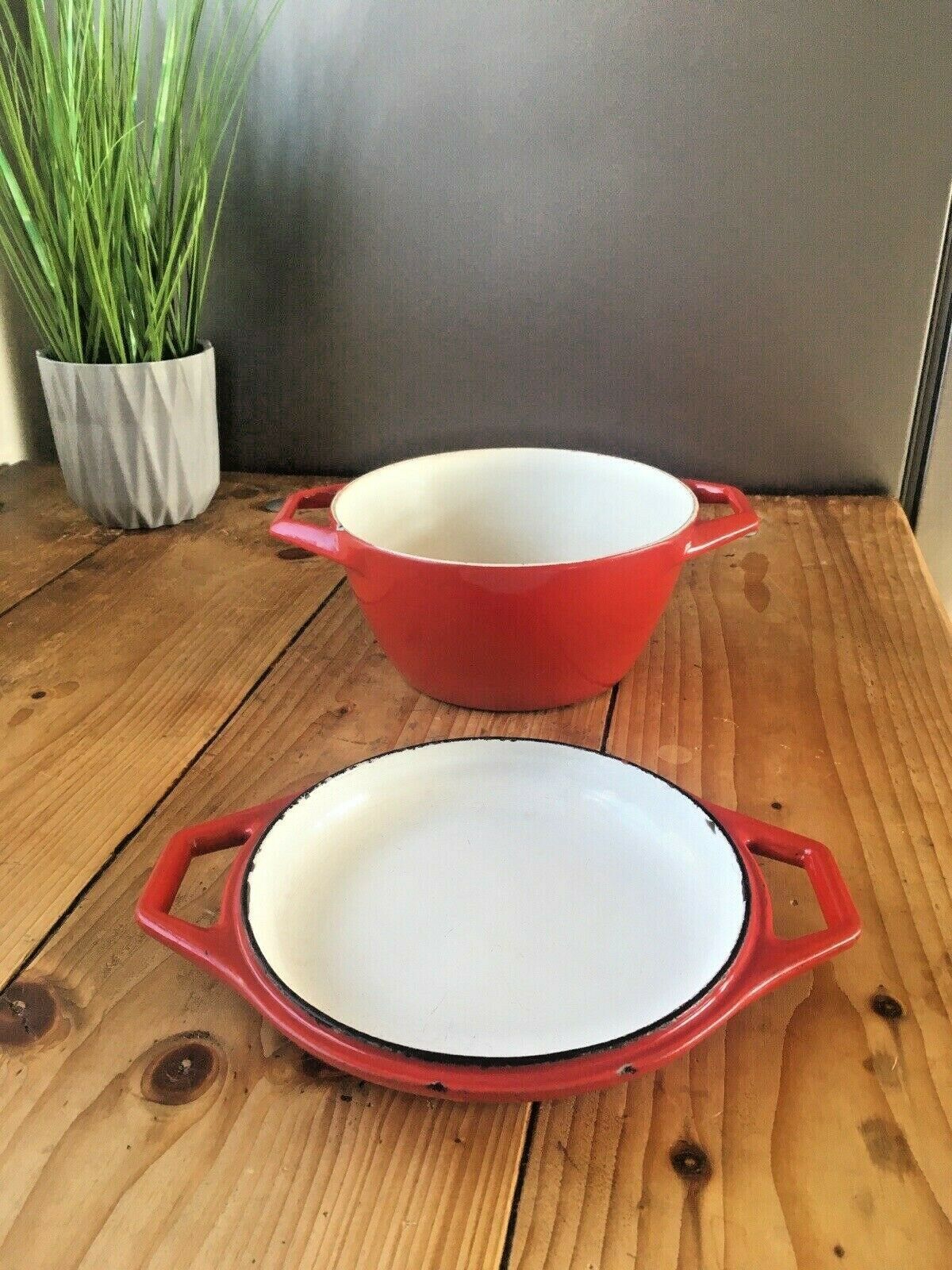Mid Century Danish Nacco D1 Michael Lax Red Cast Iron Casserole Dish Dutch Oven photo 50.0