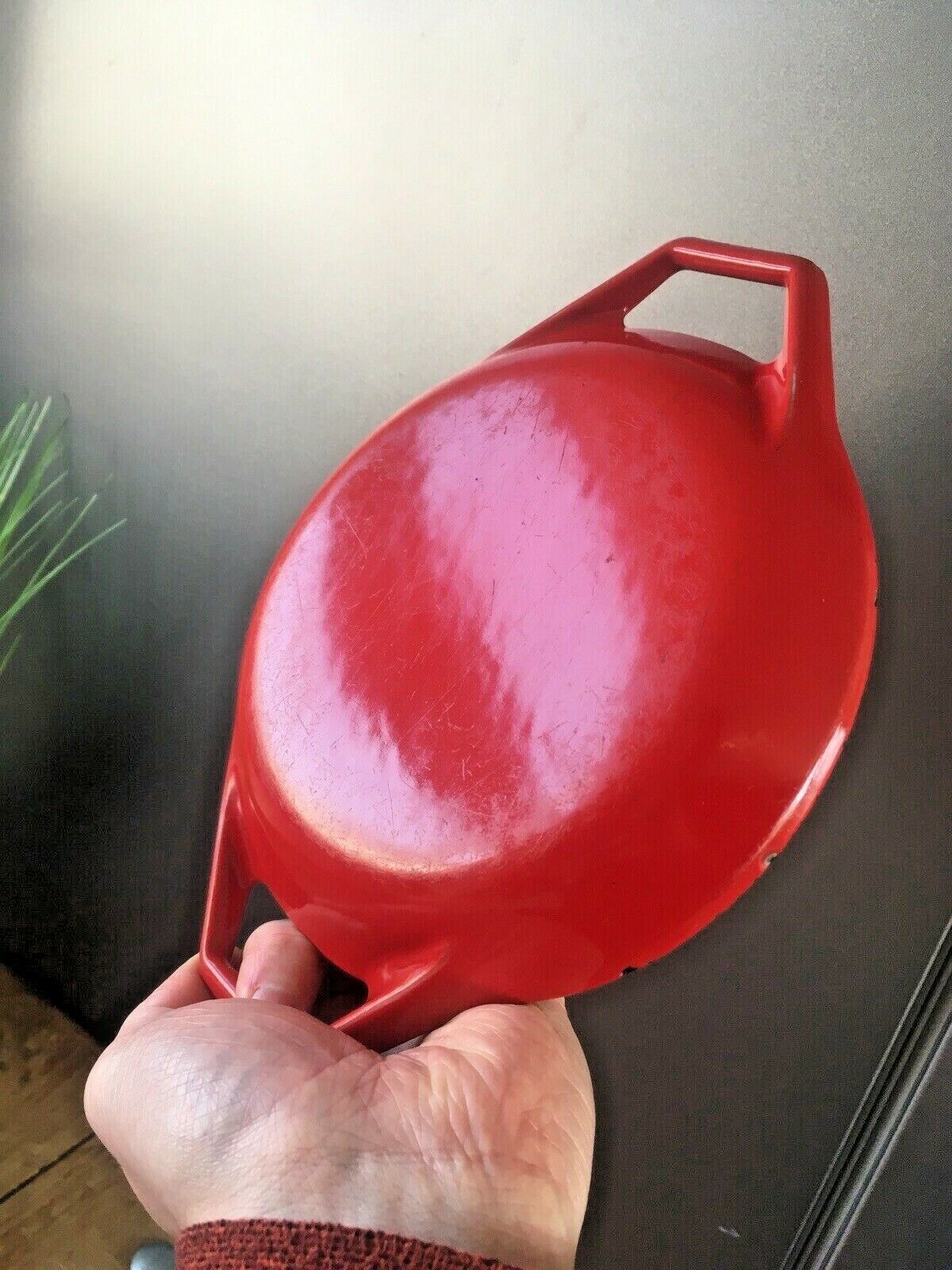 Mid Century Danish Nacco D1 Michael Lax Red Cast Iron Casserole Dish Dutch Oven photo vintage