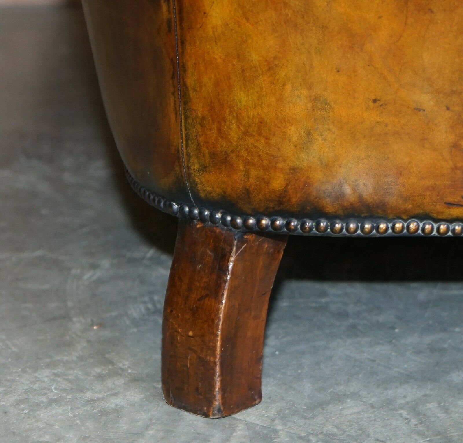 photo for sale Antique Victorian Chesterfield Tufted Brown Leather Sofa Feather Filled Cushions