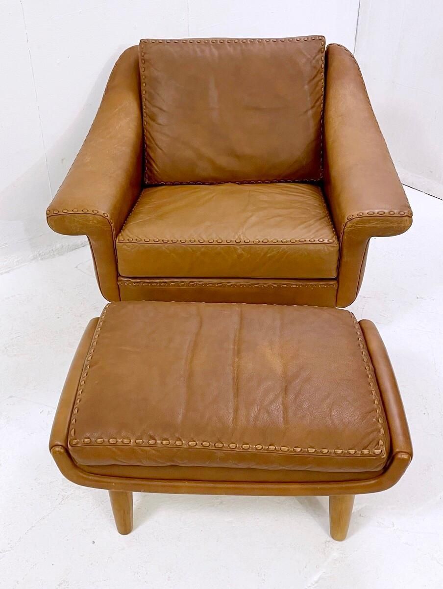 Mid Century Leather Armchair With Ottoman ''Matador" By Aage Christiansen, 1970 photo Furniture
