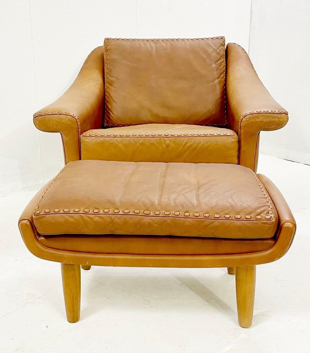Mid Century Leather Armchair With Ottoman ''Matador" By Aage Christiansen, 1970 photo 3009.0