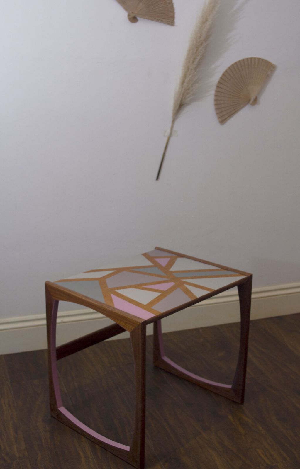 Midcentury Gplan Quadrille Nest Of Tables – Pink Geometric Handpainted Design (Medium) photo furniture