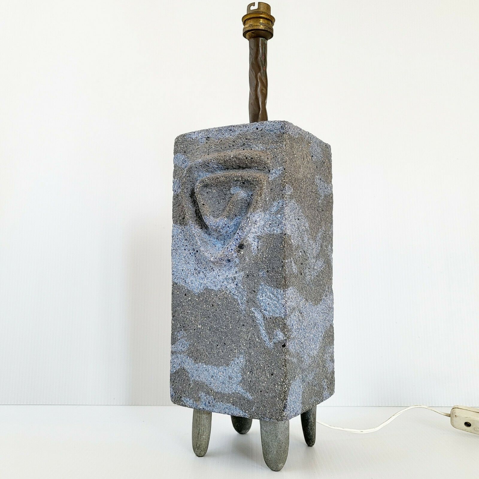 Vintage Table Lamp 1970 In Cement & Pebbles 70s 1970s 70s