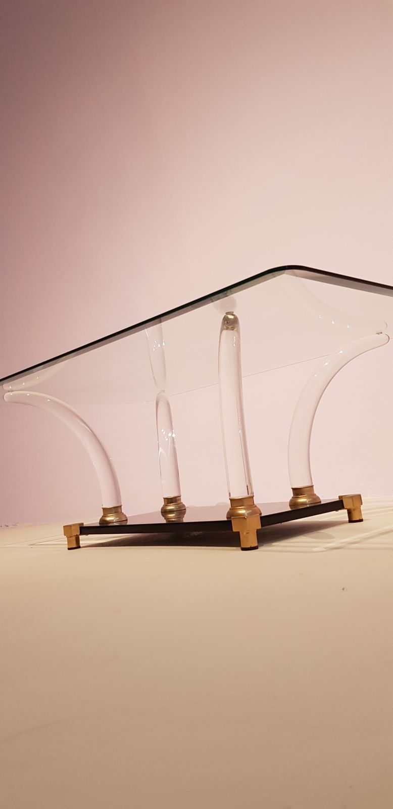 Mid Century Lucite Tusk, Brass And Glass Cocktail Tableset photo vinterior