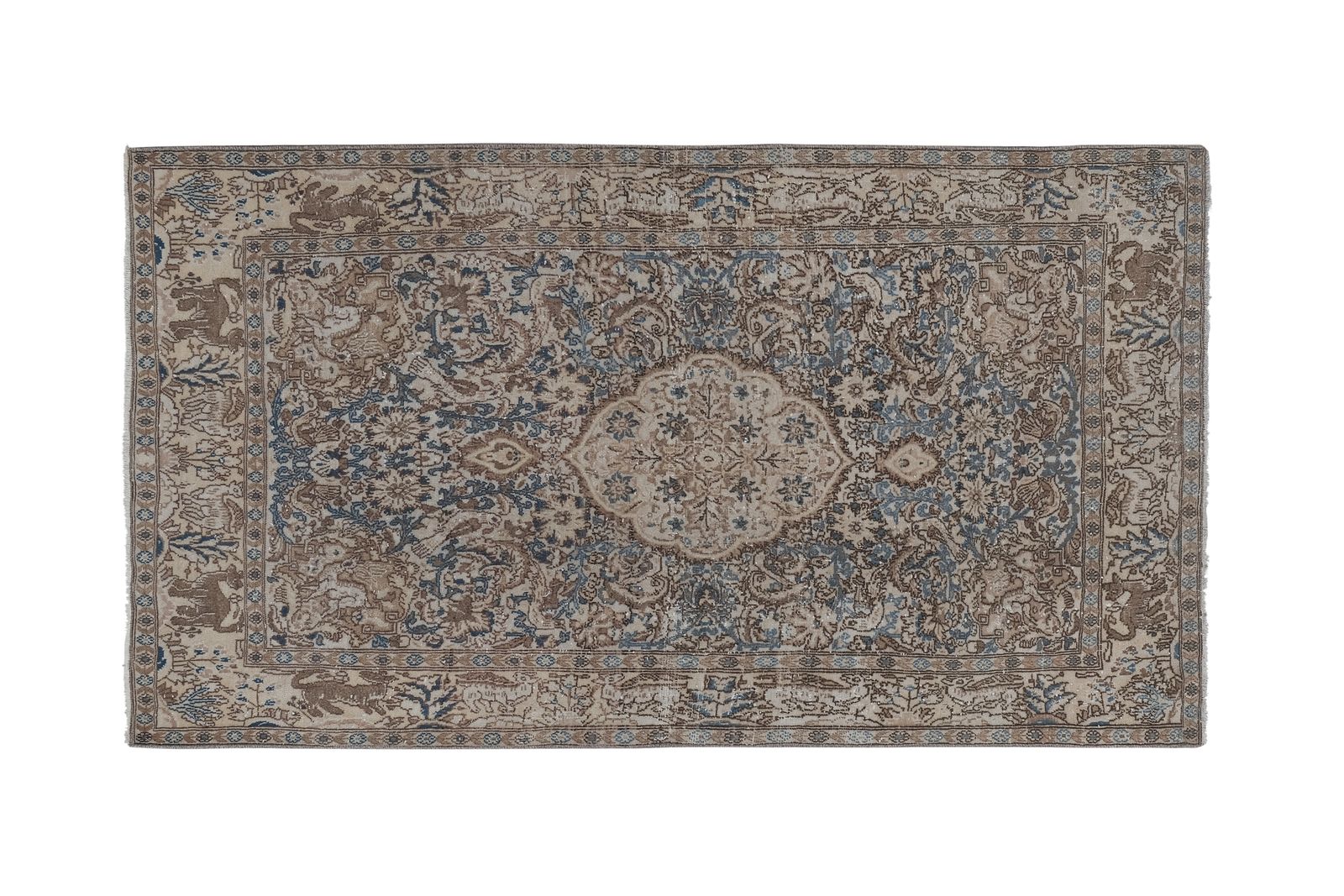 917.0 Vintage Botanical Animal Handmade Wool Rug 3'4'' X 5'11'' photo