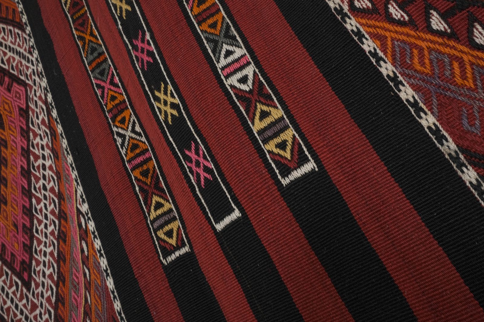 1960s Turkish Tribal Stripe Embroided Kilim Rug 4'8'' X 14'7'' photo buy