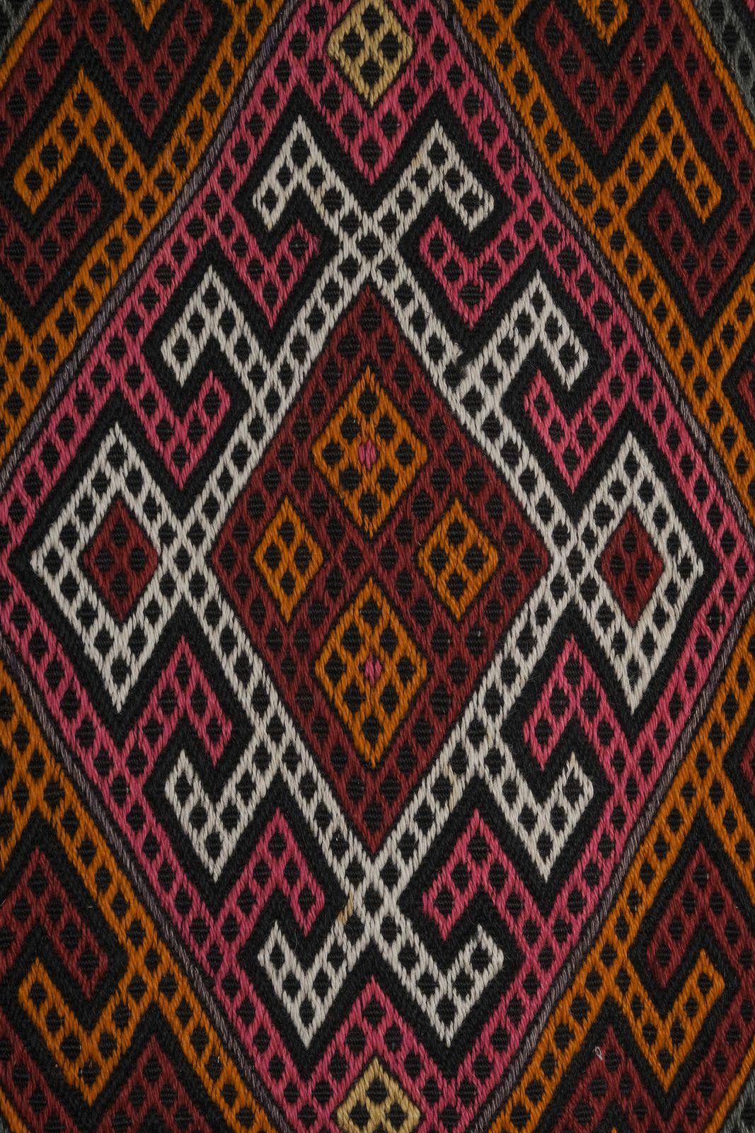 photo furniture 1960s Turkish Tribal Stripe Embroided Kilim Rug 4'8'' X 14'7''