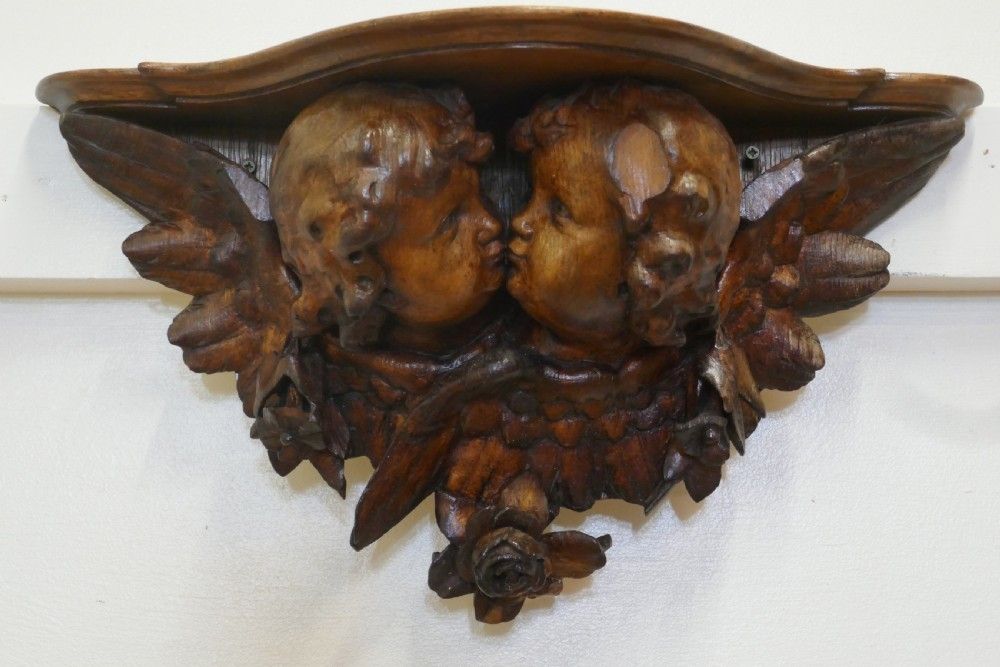 19th Century Carved Wood Cherub Wall Bracket photo Furniture