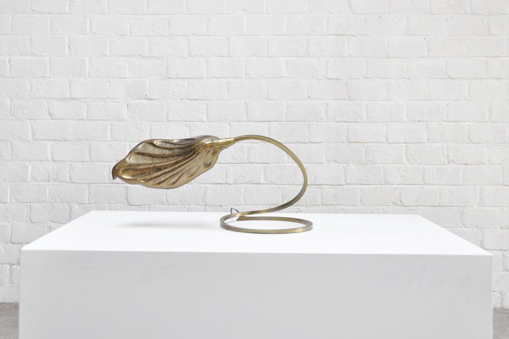 Italian Leaf Shaped Table Lamp In Brass By Tommaso Barbi For Carlo Giorgi, 1970s photo furniture