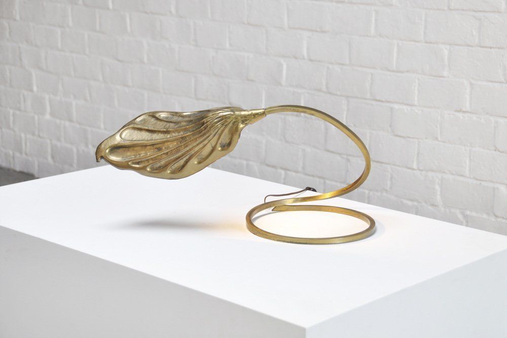Italian Leaf Shaped Table Lamp In Brass By Tommaso Barbi For Carlo Giorgi, 1970s photo vintage