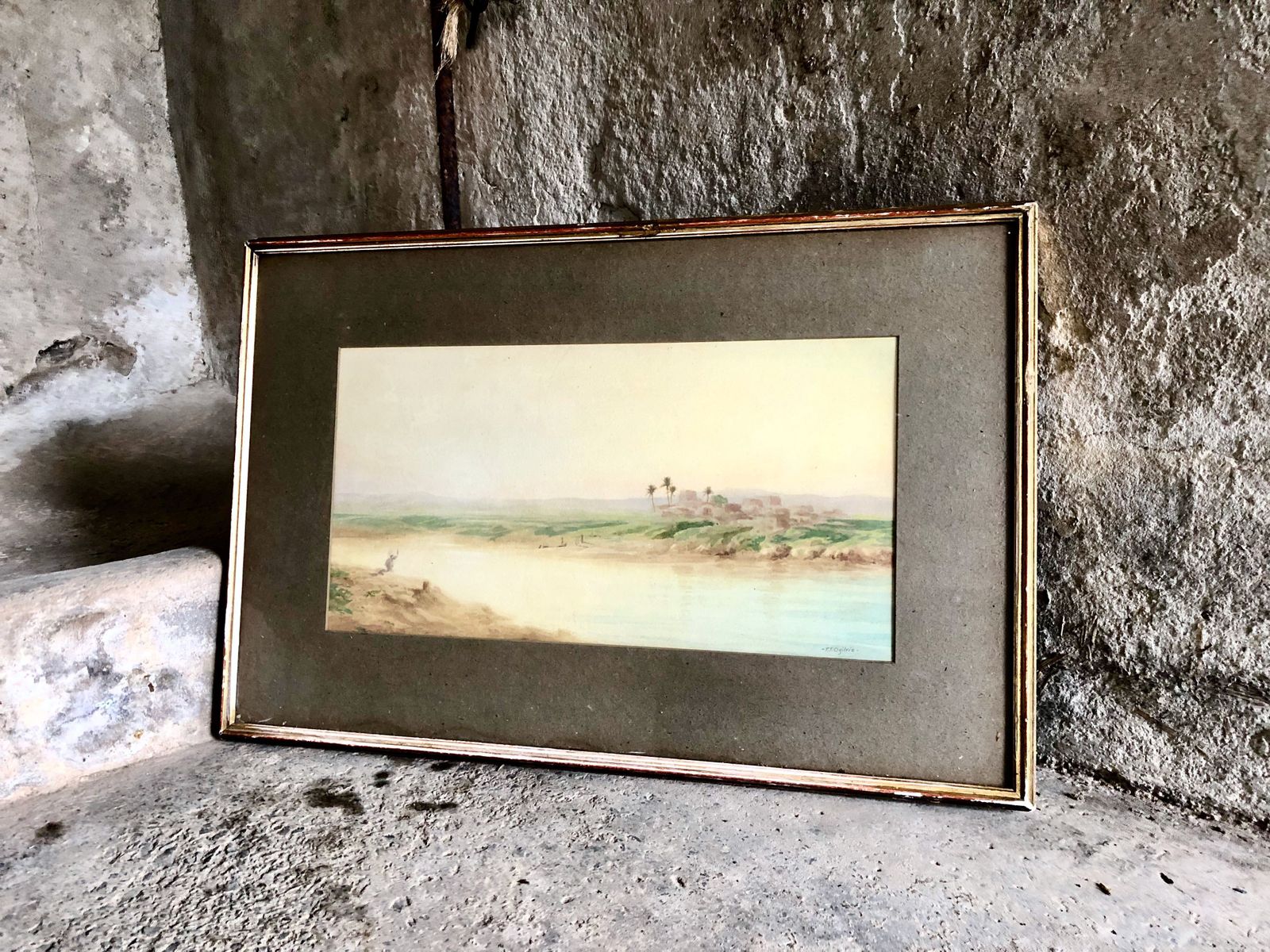 photo furniture Antique Original Watercolour Painting Egyptian Landscape Signed Ff Ogilvie C1900