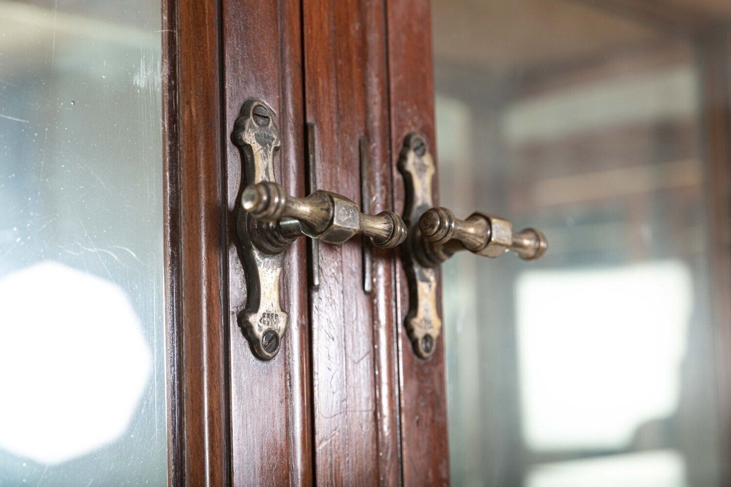 photo vintage 19thc English Glazed Shop Fitters Mahogany Display Cabinet
