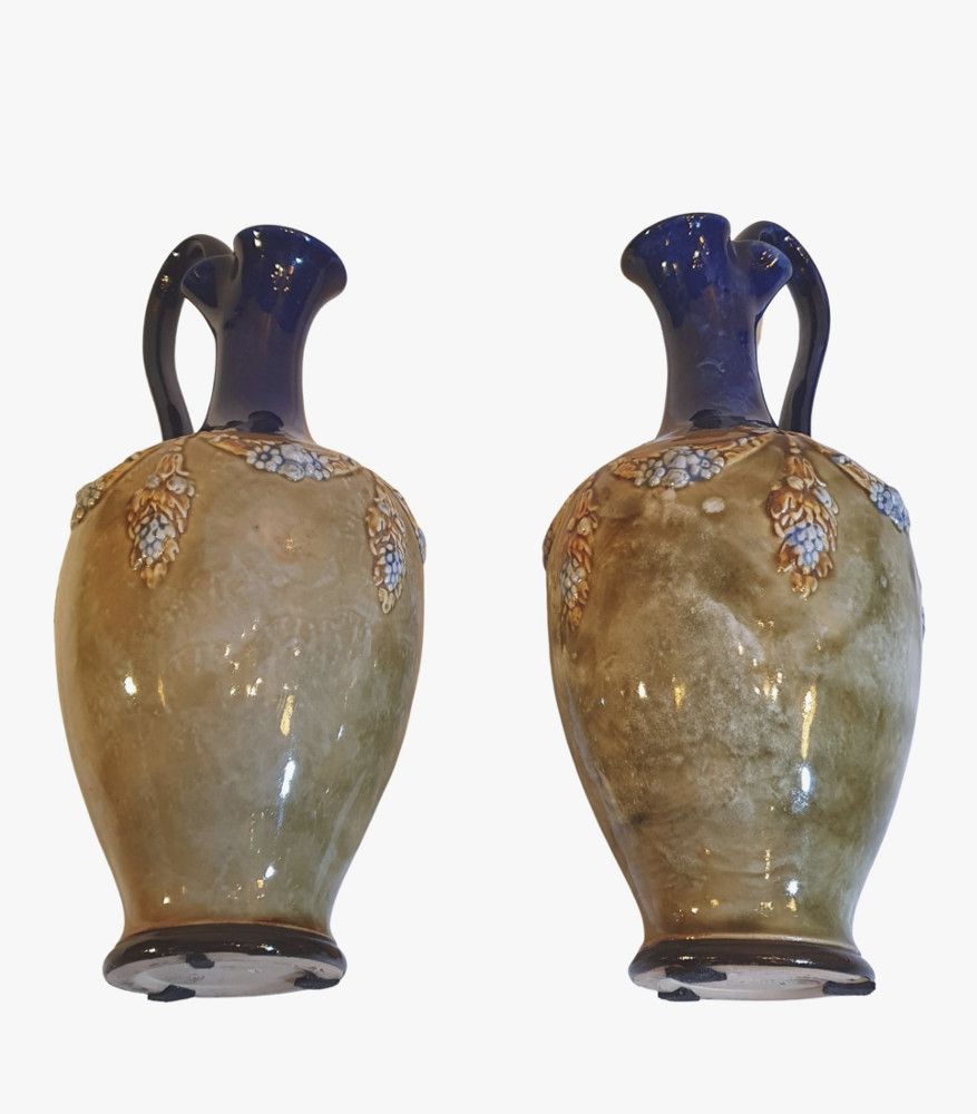 A Lovely Pair Of Early 20th Century Royal Doulton Burslem Stoneware Ewers photo for sale
