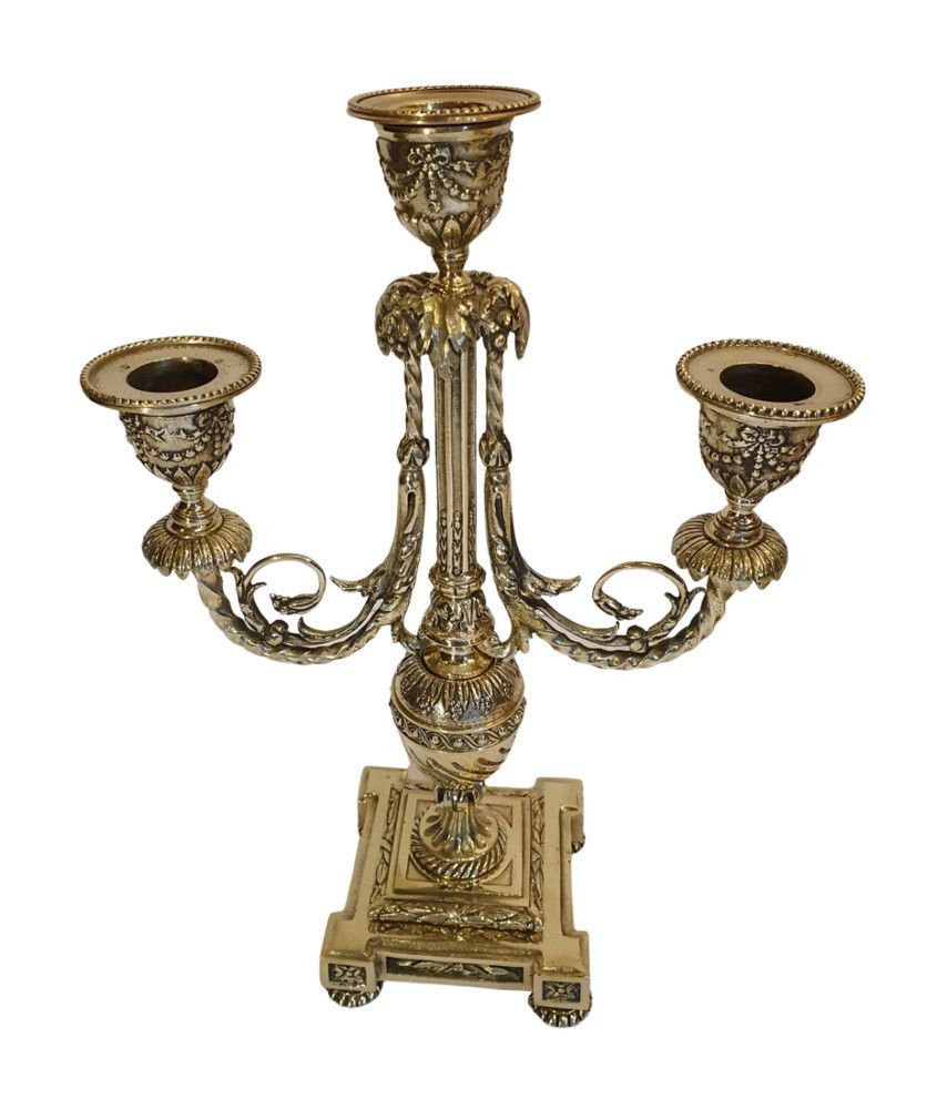 A Gorgeous Quality Pair Of 19th Century Polished Brass Three Branch Candelabra photo furniture
