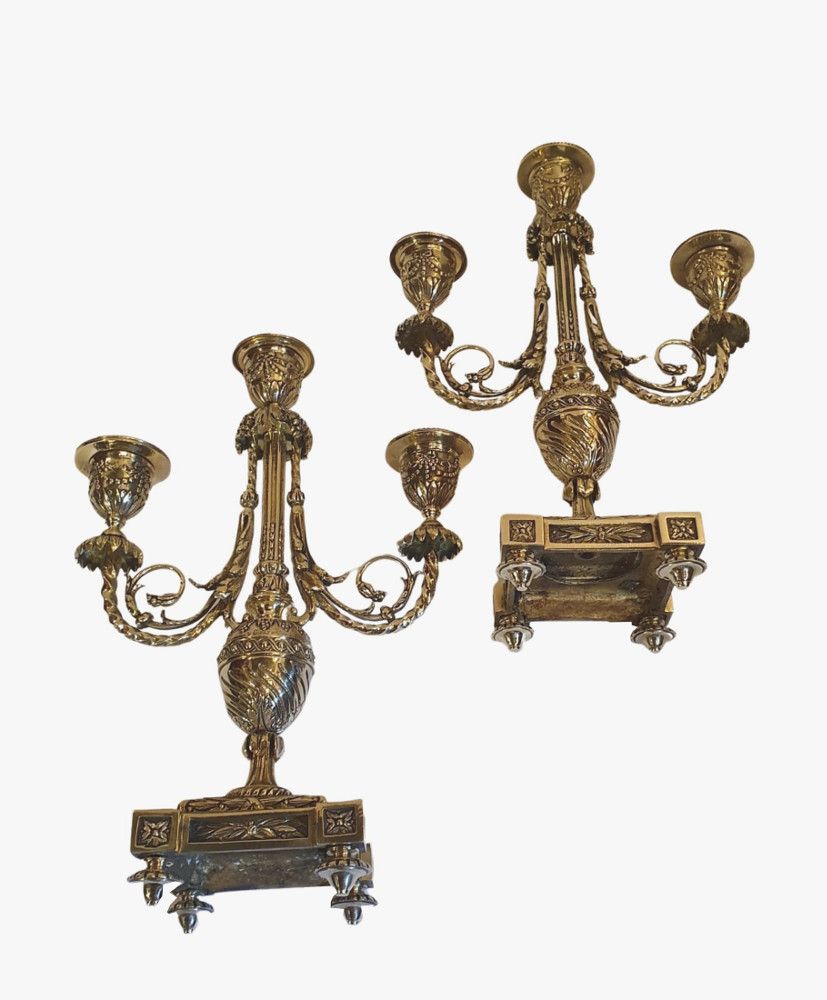 A Gorgeous Quality Pair Of 19th Century Polished Brass Three Branch Candelabra photo Home Decor