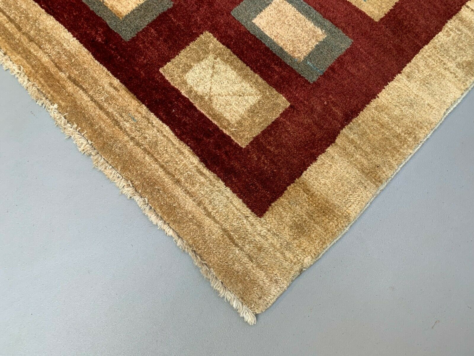 Afghan Chobi Art Deco Rug 183x173 Cm, Square Tribal Handmade,Wool, Beige photo 850.0