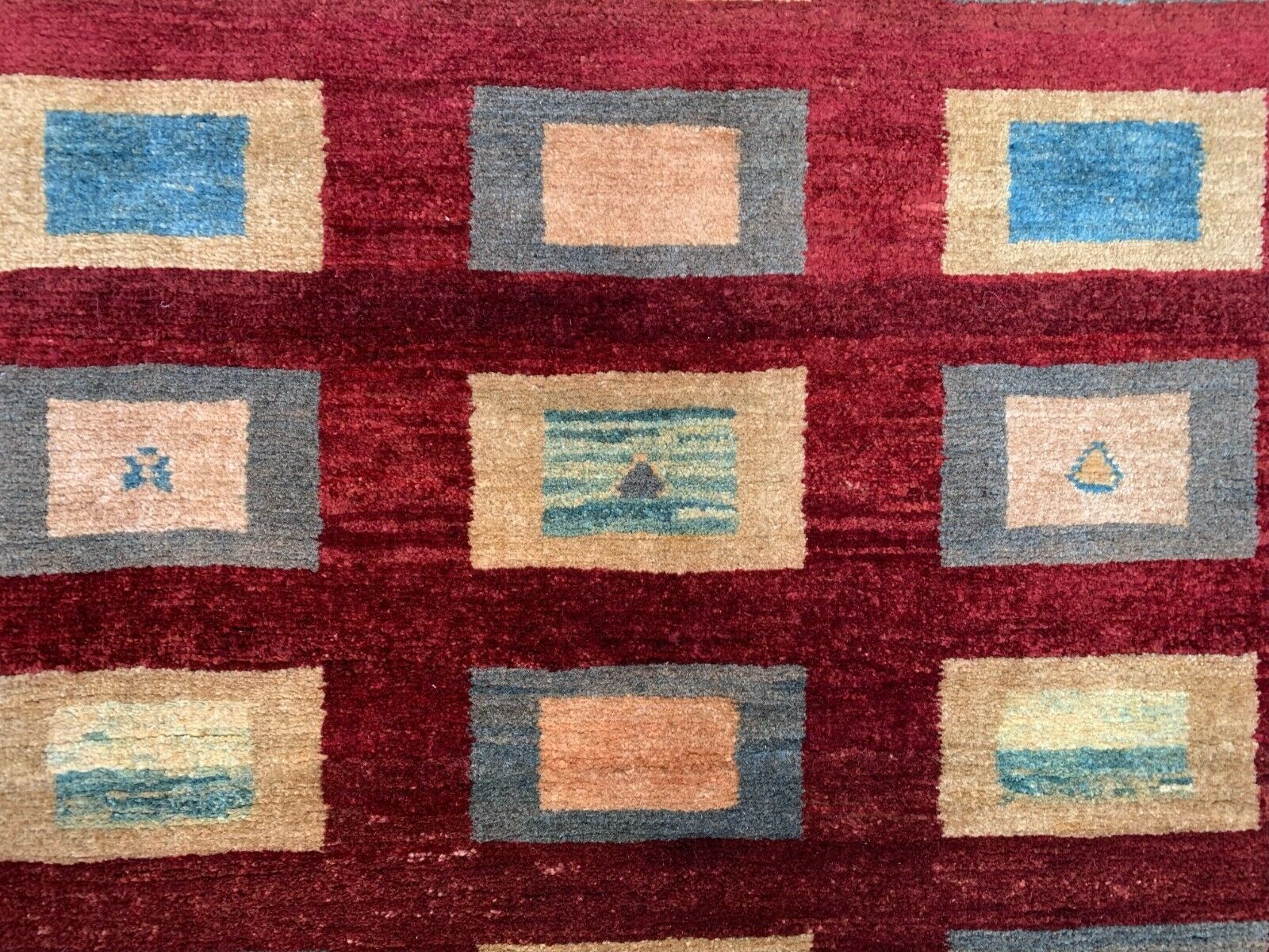 Afghan Chobi Art Deco Rug 183x173 Cm, Square Tribal Handmade,Wool, Beige photo buy